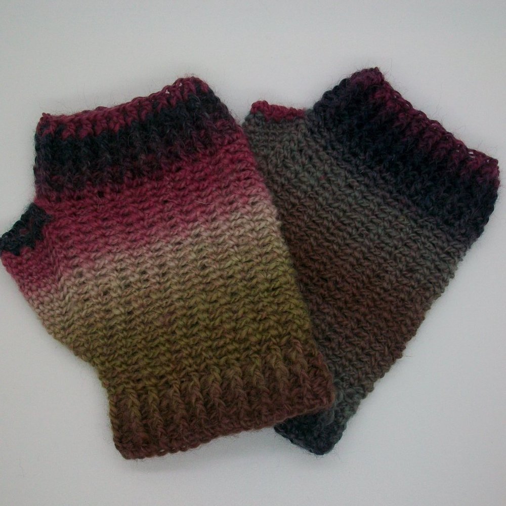Hand Crochet Fingerless Gloves Mitts Navy Pink Green Ombre
